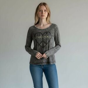 Love + Peace Graphic Long Sleeve Top Cutout Back